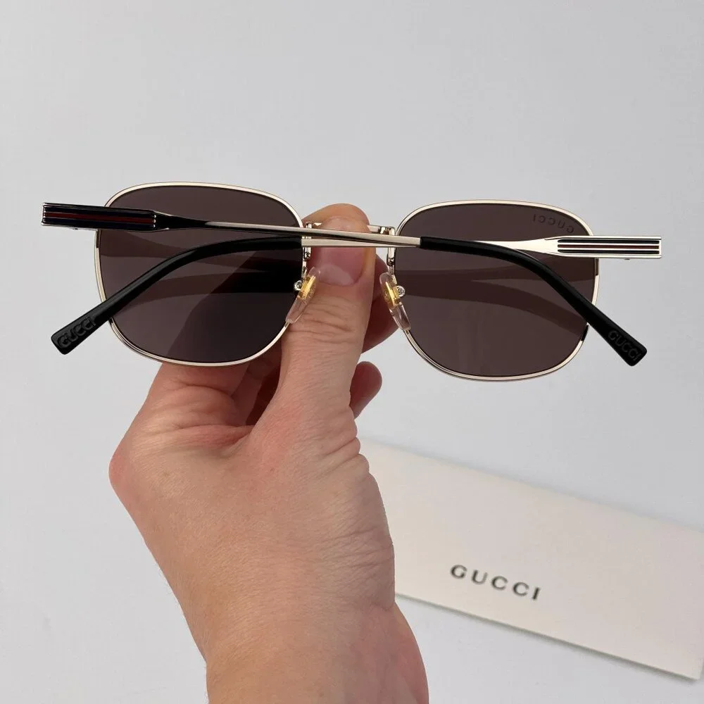 Gucci GG1876S 002 Sunglasses – Gold Metal Square Frame with Brown Lenses